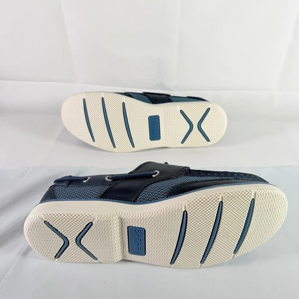 Sperry Surveyor 2-Eye MS LTH NVY Men's Size 10.5 W Navy Boat Shoes New